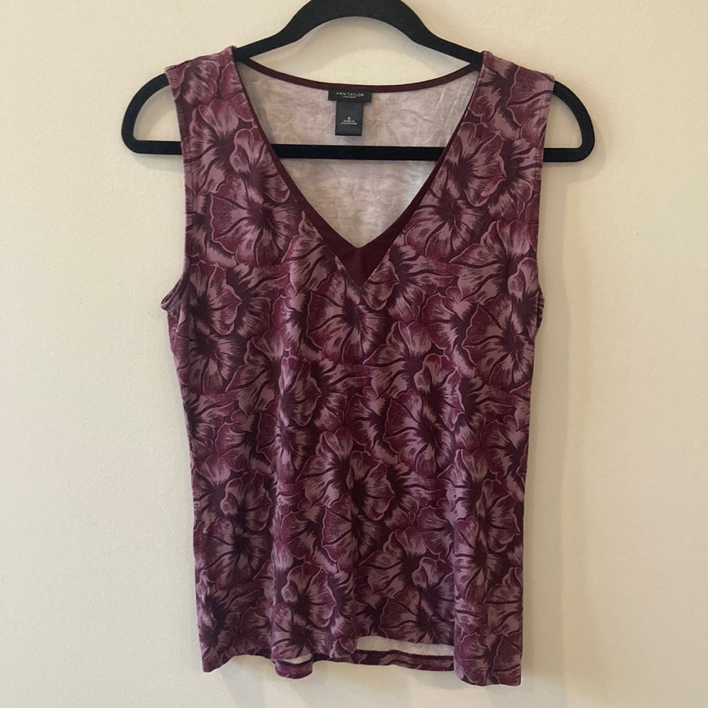 Ann Taylor Factory Floral Tank Top - Burgundy and White